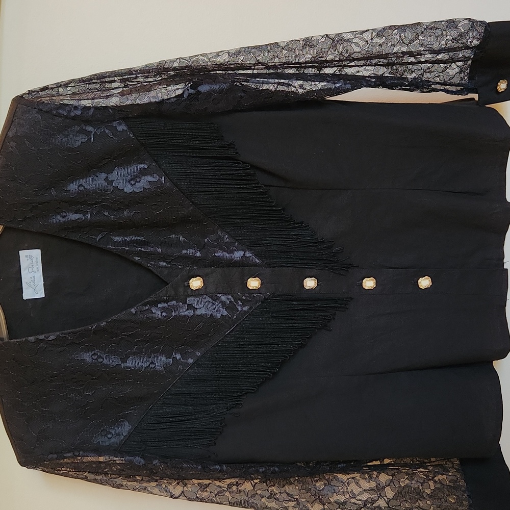 Vintage Lilia Smith Exclusive "Western Attitude" Black Lace Blouse Women's Large
